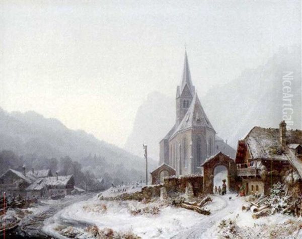 Hochaufragende Kirche In Verschneiter Gebirgslandschaft - view 1