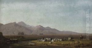 Landschaft In Der Romischen Campagana Mit Einer Lagernden Rinderherde An Einem Gewasser