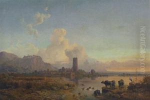 Landschaft In Den Pontinischen Sumpfen Mit Den Ruinen Von Ninfa Und Blick Auf Sezze