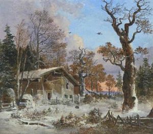 Winterlandschaft Mit Forsthaus by Heinrich Buerkel