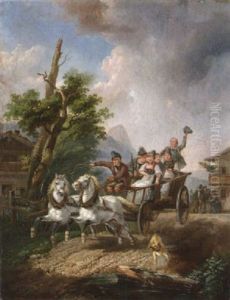 Kutsche Mit Reisenden In Tracht by Heinrich Buerkel