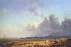 Herder With Her Cattle In A Mountainous Landscape