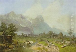 Dorf Mit Kirche - Garmisch Mit Blick Auf Das Wettersteingebirge