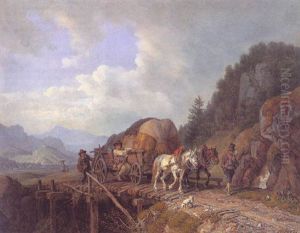 Pferdefuhrwerk Auf Einer Brucke by Heinrich Buerkel
