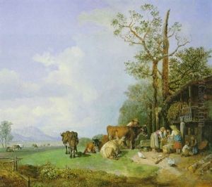 Oberbayerische Landschaft Mit Bauernhaus Und Vieh by Heinrich Buerkel