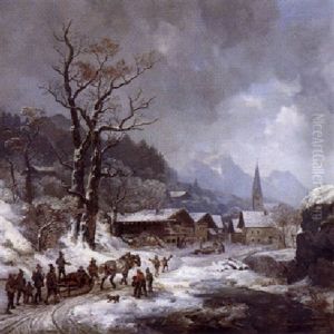 Heimkehr Von Der Barenjagd In Ein Winterliches Dorf by Heinrich Buerkel