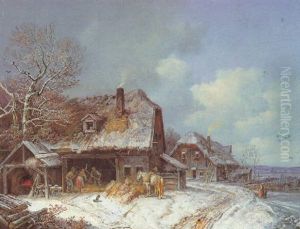 Winterliches Dorf by Heinrich Buerkel