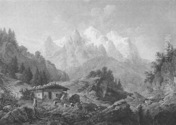 Hochgebirgsalm Mit Sennerin Und Kleiner Tierherde - view 1