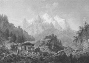 Hochgebirgsalm Mit Sennerin Und Kleiner Tierherde Hochgebirgsalm Mit Sennerin Und Kleiner Tierherde