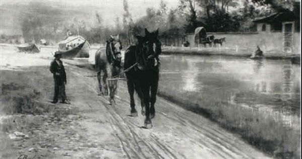 Horses Towing A Barge In A Canal Landscape - view 1
