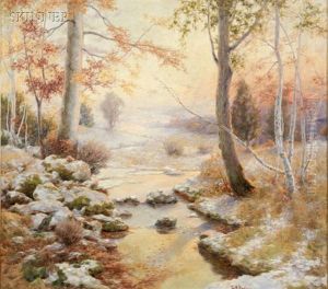 Winter Landscape With Woodland River by Charles Albert Burlingame