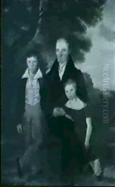 A Group Portrait Of Gerard Callaghan And His Two Children, Full Length, He Seated Beneath A Tree... - view 1