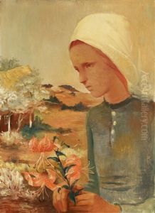 Madchen Mit Feuerlilien by Fritz Burmann