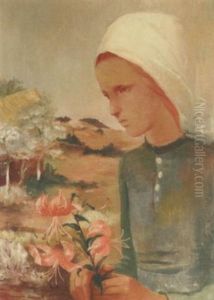 Madchen Mit Feuerlilien - Girl With Lilies by Fritz Burmann