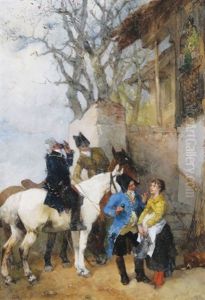 Figures Outside A Tavern by Paul Burmeister