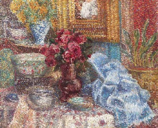Interieur Mit Einem Straus Rosen In Einer Zinnvase - view 1