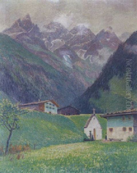 Gebirgslandschaft Mit Bauernhausern Und Kapelle - view 1