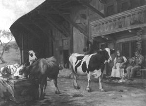 Bauernhof Mit Kuhen An Der Tranke Bauernhof Mit Kuhen An Der Tranke