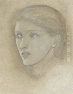 Female Head Study, Looking To The Right, For 'the Golden Stairs', Possibly Mary Stuart Wortley, Later Countess Lovelace by Edward Burne-Jones