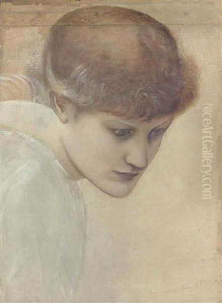 Head Study Of Dorothy Dene Looking Downwards, For 'the Golden Stairs - view 1
