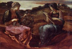 Two Seated Female Figures In A Landscape by Edward Burne-Jones