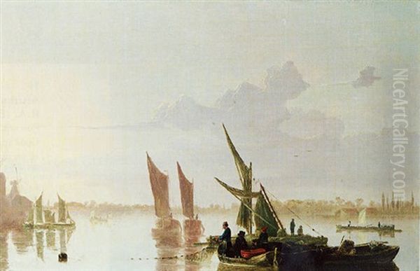 Fishermen On A River At Evening - view 1