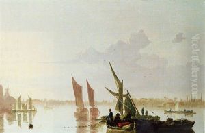 Fishermen On A River At Evening by James M. Burnet