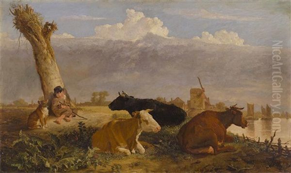 A Dutch River Landscape With Sleeping Cowherd - view 1