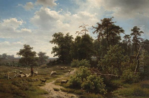 A Wooded Landscape With A Shepherd And His Flock - view 1