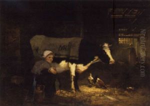 Stallinterieur Mit Melkendem Bauernmadchen