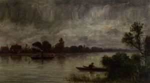 Flusslauf Mit Dampfschiff Und Ruderer by Karl Peter Burnitz