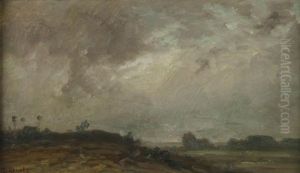 Hugelige Wiesenlandschaft Bei Starkem Regen