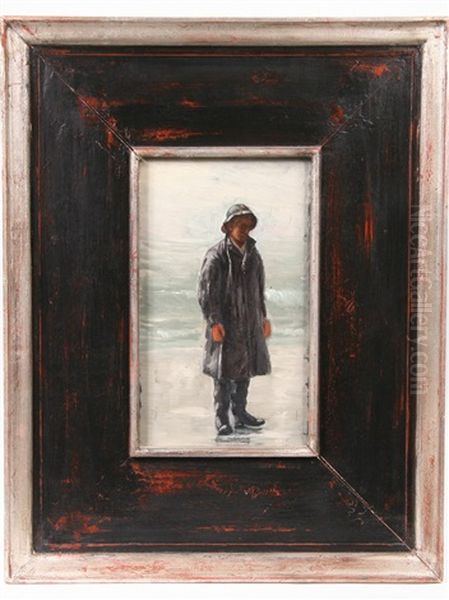 Fisherman On Stormy Beach - view 1