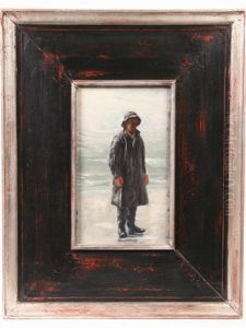 Fisherman On Stormy Beach by William Partridge Burpee