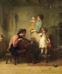 Hausmusik. Vergnugte Familie In Der Stube