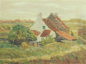 Cottage Landscape With A City In The Distance by George Brainard Burr