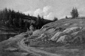 Landscape With Cows Wandering Down A Country Lane Landscape With Cows Wandering Down A Country Lane