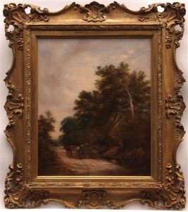 Figures In Horse And Cart In Country Lane by Robert Burrows