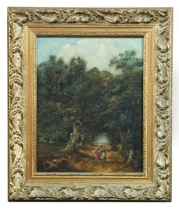 Milkmaids On A Woodland Track; And Fallow Deer In Woodland (a Pair) by Robert Burrows