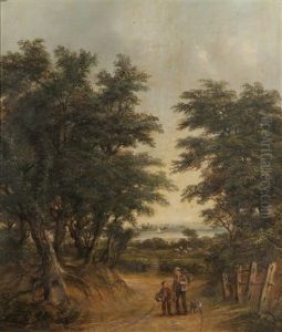 Figures On Gainsborough Lane With Freston Tower Beyond