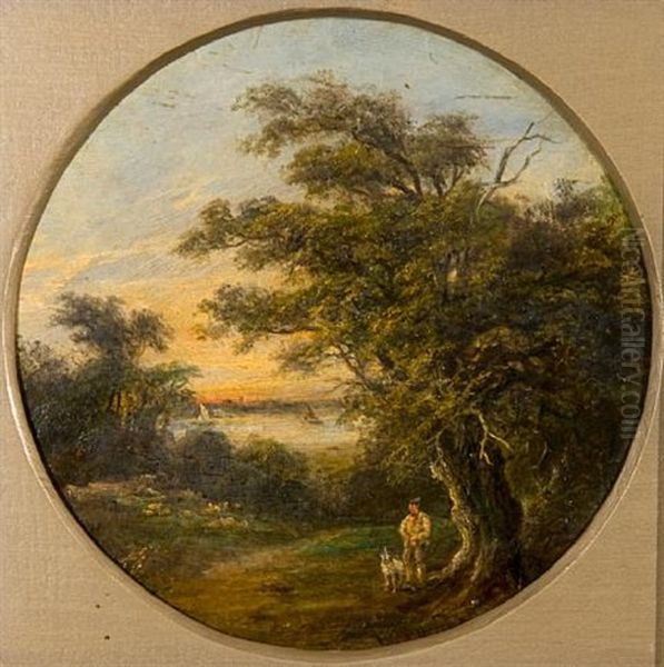 Man And Dog Beside A River, Possibly The Orwell (+ The Log Drag; Pair) - view 1