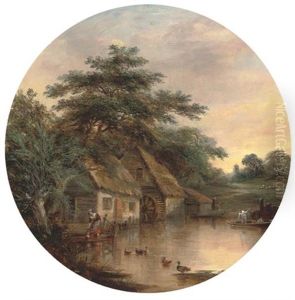 A Milkmaid By A Watermill (+ Cattle Watering In A River Landscape; Pair)
