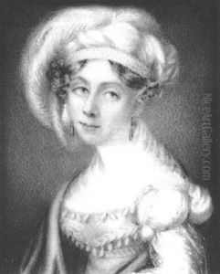 Lady With Cloak Over Her Right Shoulder, Wearing A Beret With Plumes, Fichu And Drop Earrings