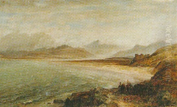 Figures On A Coastal Path Near Harlech Castle - view 1