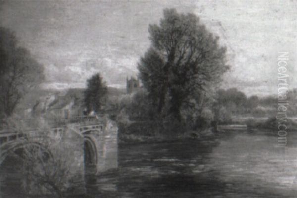 Figures Fishing From A Bridge - view 1