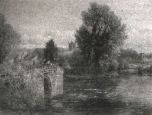 Figures Fishing From A Bridge