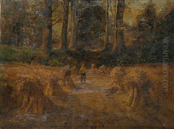 Figures Resting Amongst The Hay Bales Within A Wooded Landscape - view 1