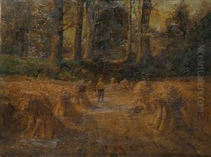 Figures Resting Amongst The Hay Bales Within A Wooded Landscape by Frederic William Burton