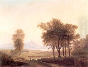 An Extensive Valley View With A Loch And Mountains In The Distance And A Figure On A Path In The Foreground by Frederic William Burton