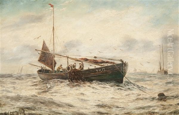 Lowestoft Fishing Smacks (+ Yarmouth Fishing Smack Hawling In Nets, 1887; Pair) - view 1